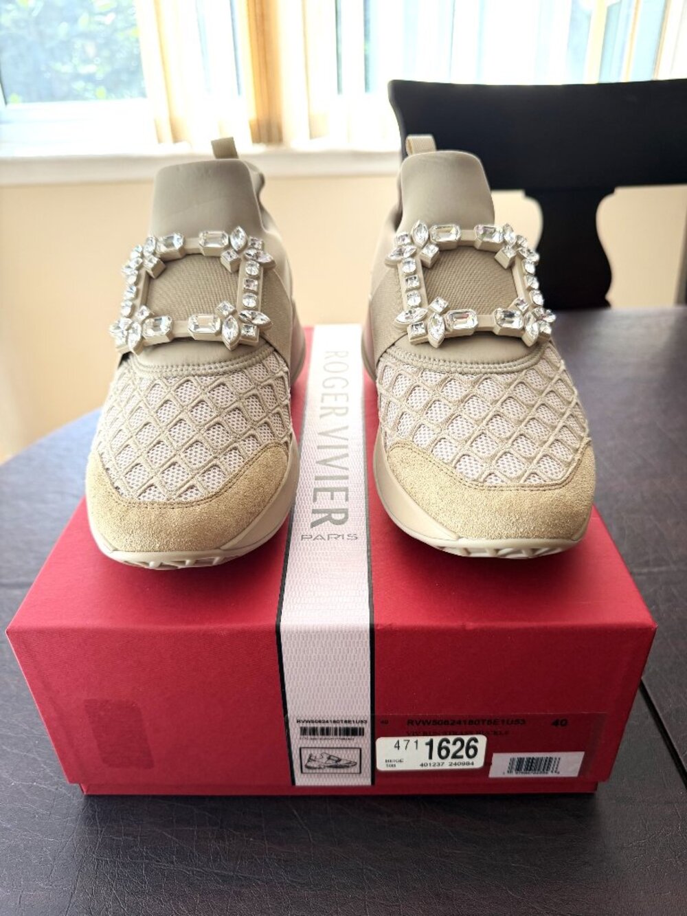 Roger Vivier Viv' Run Strass Buckle Sneakers Beige Luxury - Size 10B / 40